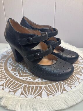 MIZ MOOZ Women's Double Strap Mary Jane PUMPS Heels Black LEATHER Size 6.5 JUDY